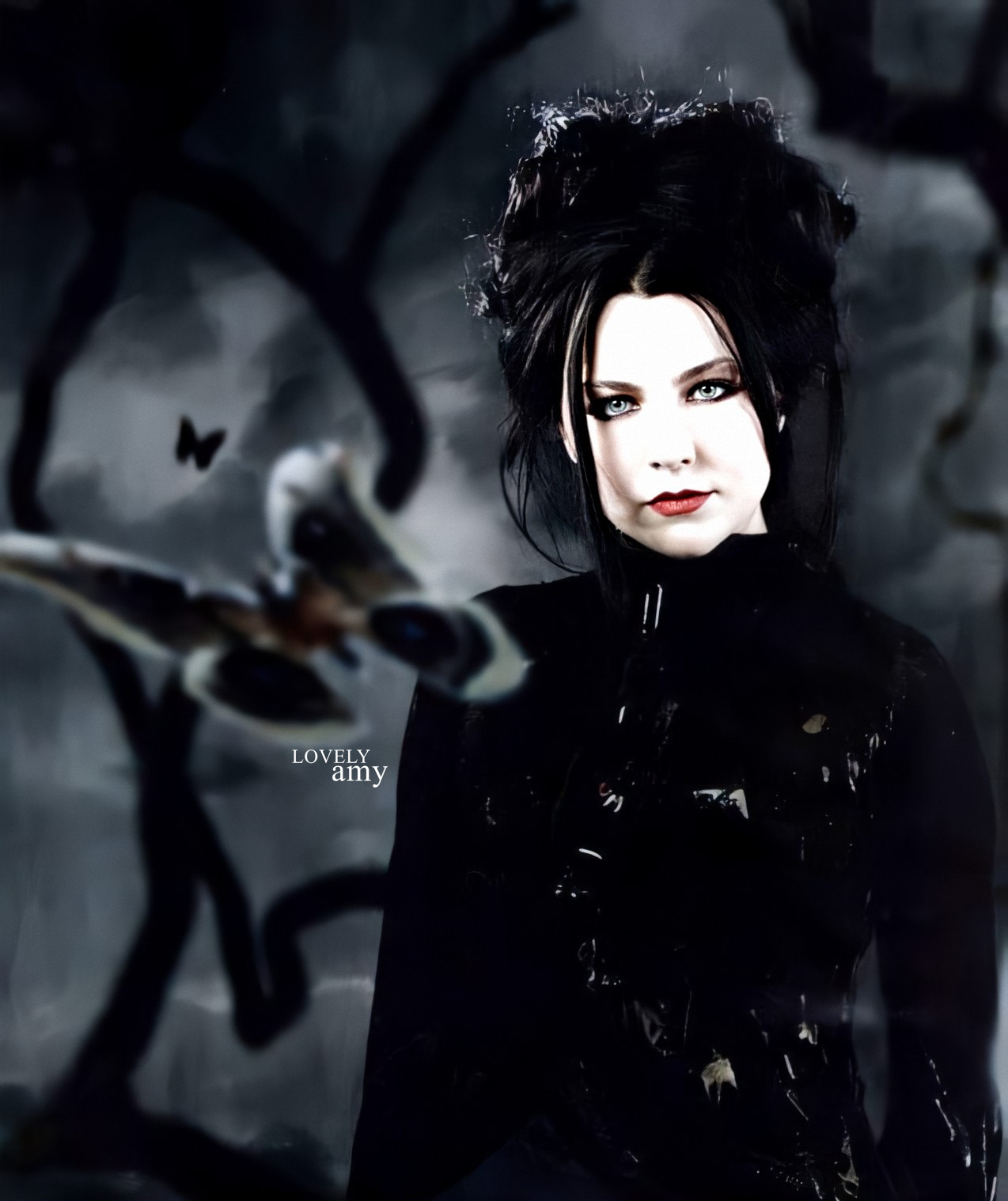 1274x1519
Keywords: amy lee;photoshoot;the open door;black and white;butterfly